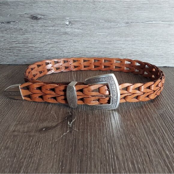 Vintage 1994 Southwestern Leather Link Belt w Metal Buckle & Loop Small - Picture 1 of 6